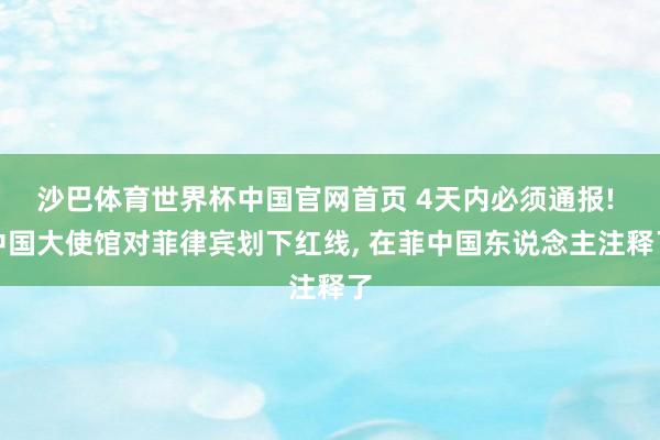 沙巴体育世界杯中国官网首页 4天内必须通报! 中国大使馆对菲律宾划下红线， 在菲中国东说念主注释了