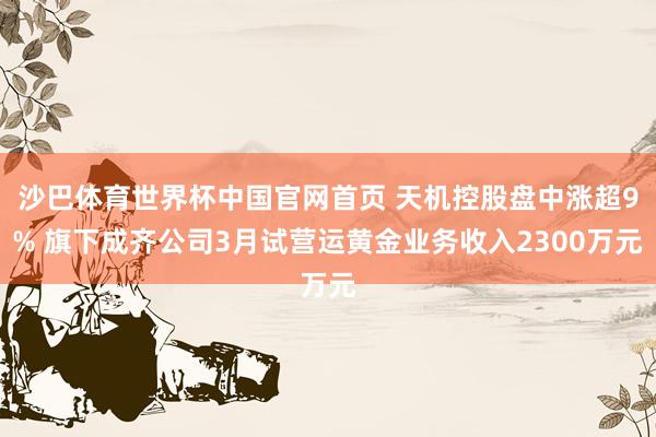 沙巴体育世界杯中国官网首页 天机控股盘中涨超9% 旗下成齐公司3月试营运黄金业务收入2300万元