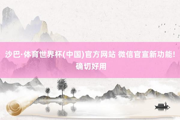 沙巴·体育世界杯(中国)官方网站 微信官宣新功能! 确切好用