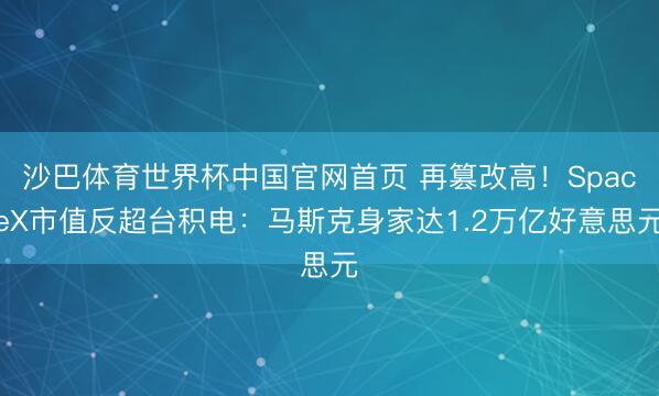 沙巴体育世界杯中国官网首页 再篡改高！SpaceX市值反超台积电：马斯克身家达1.2万亿好意思元