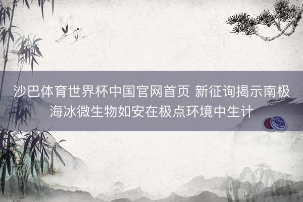 沙巴体育世界杯中国官网首页 新征询揭示南极海冰微生物如安在极点环境中生计